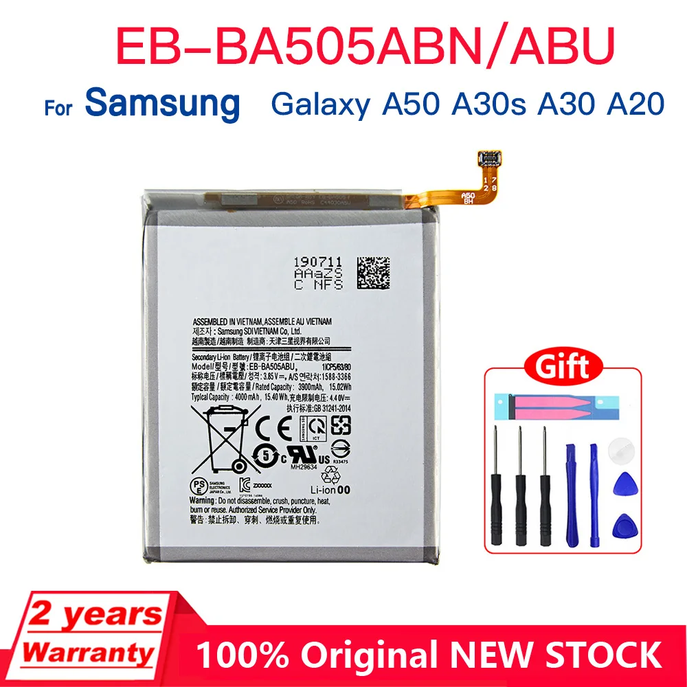 Оригинальный новый аккумулятор EB-BA505ABN EB-BA505ABU 4000 мАч для Samsung Galaxy A50 A505F SM-A505F A505FN/DS/GN A505W A30s A30 + инструменты