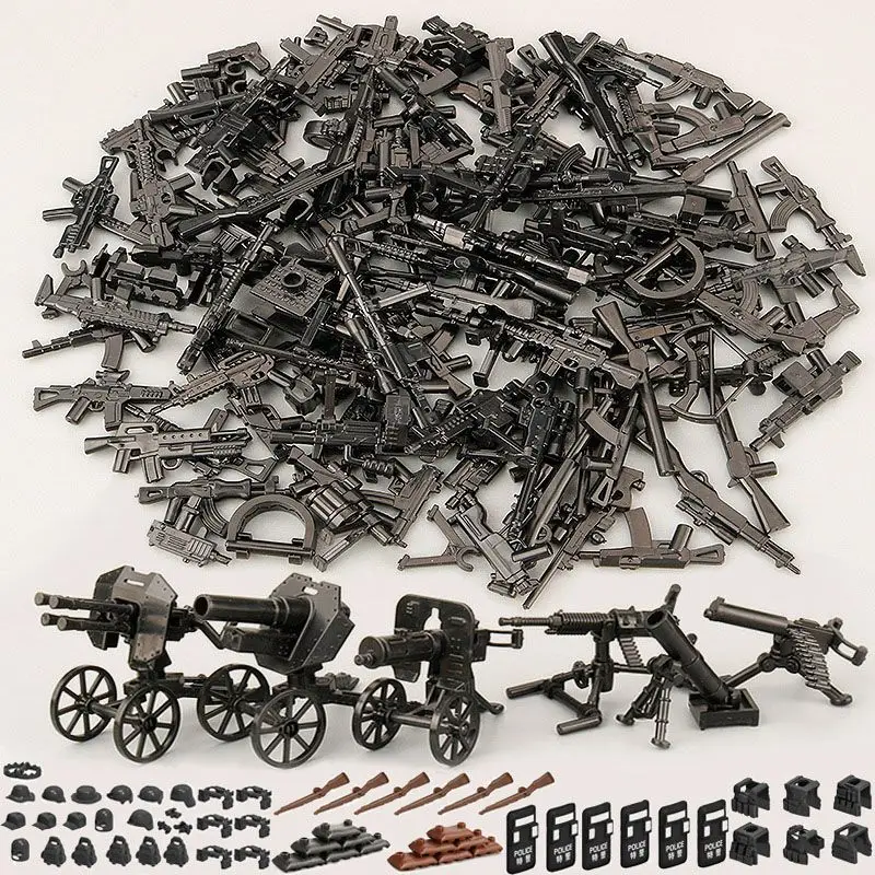 Военные строительные блоки WW2, фигурки солдат, игрушки, подарки, камуфляжное оружие, пистолеты, мешок с песком, плащ, оборудование, аксессуары, мини-кирпичи