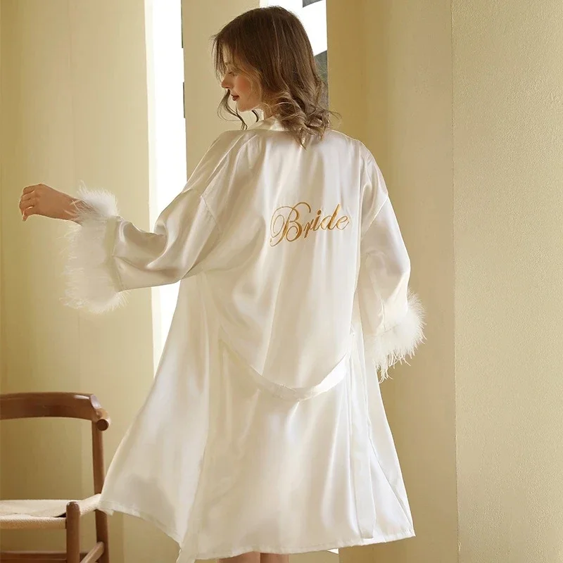 Кимоно Bruid Bruidsme Girl Robe Loungewear Bruiloft Badjas Gown Veer Vrouwen Borduren Short Nachtkleding Korte Satijnen Nachtjapo
