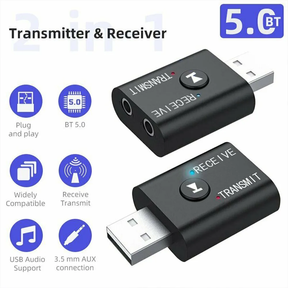 BT совместимый 5,0 приемник передатчика 2 в 1 беспроводной аудио 3,5 мм USB Aux адаптер для автомобильных аксессуаров (art.: 3920c3e40ca0e) - 3920c3e40ca0e