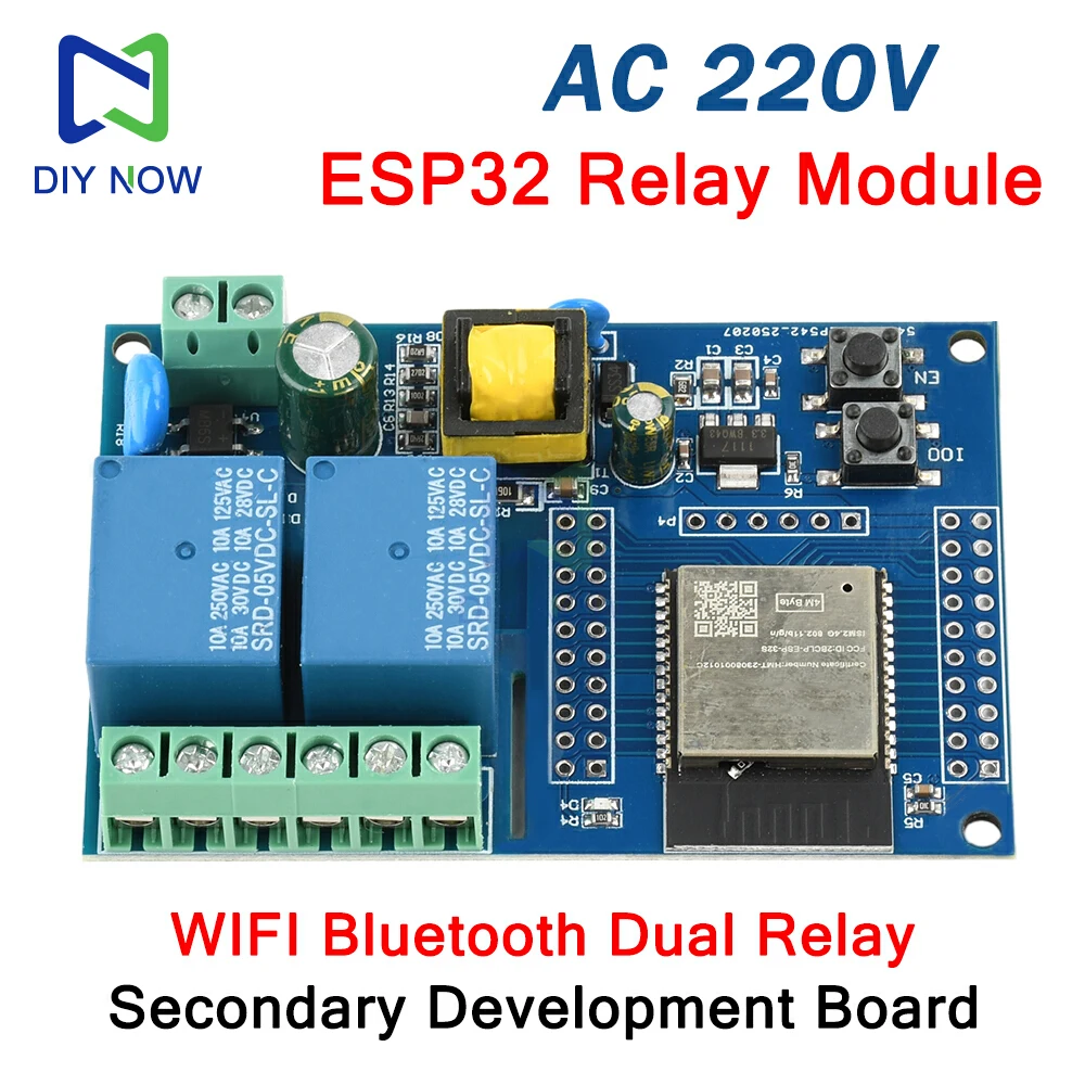 ESP32 Двухканальный релейный модуль 5 В переменного тока 220 В ESP32-32E WIFI Bluetooth двухканальный релейный модуль Вторичная плата разработки ESP32