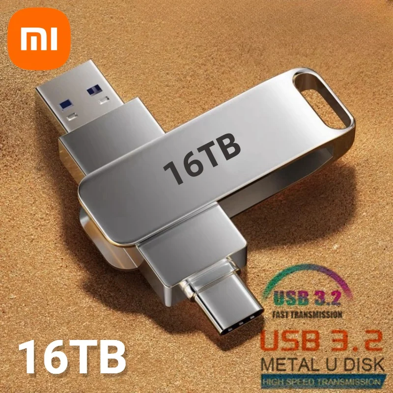 Xiaomi 16 ТБ USB 3.2 Флэш-накопители Высокоскоростной металлический U-диск Диск большой емкости Тип C Портативная память Водонепроницаемая палочка
