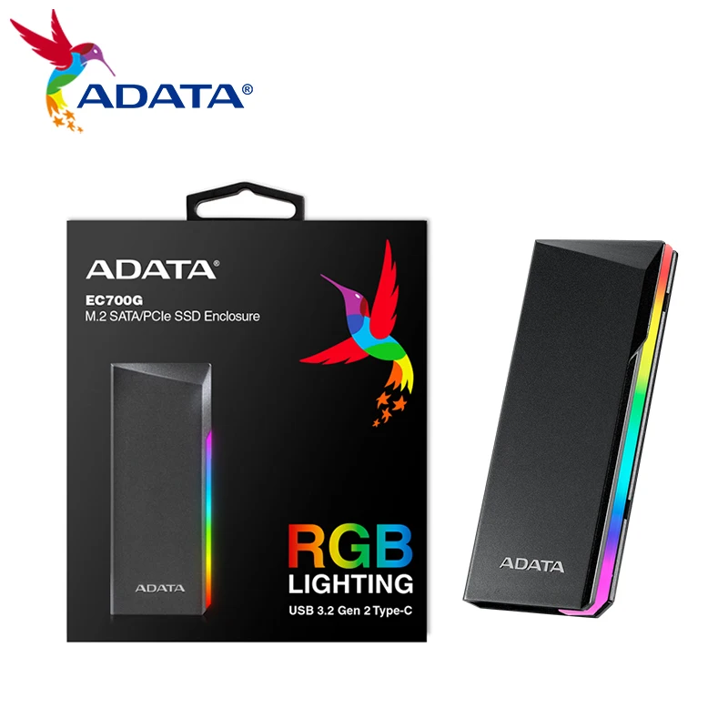 Фото Оригинальный SSD-корпус ADATA EC700G SATA/PCIe M.2 USB 3,2 Gen 2 Type C M2 SSD с RGB Подсветкой №5
