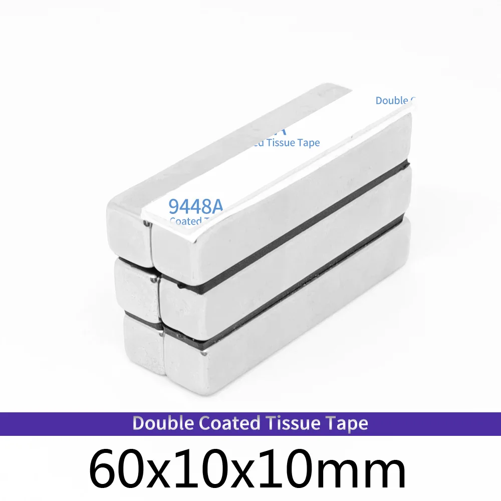 Мощный магнитный лист 60x10x10 мм, мощные магниты с лентой 3 м, 60*10*10 блок, постоянный магнит NdFeB 60x10x10