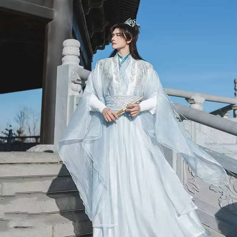 Фото Hanfu мужской древний китайский традиционный бело-синий костюм Hanfu мужской Хэллоуин косплей костюм Hanfu костюмы женские плюс размер XXL №2
