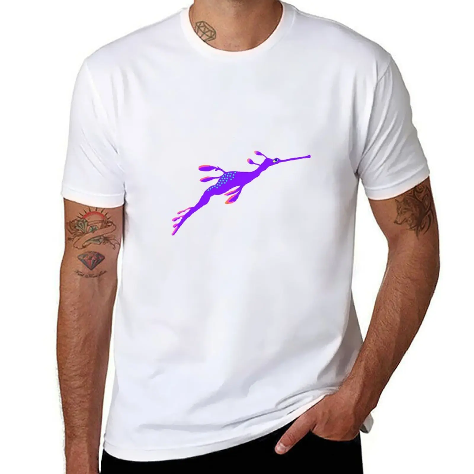 Одиночная фиолетовая футболка Weedy Seadragon, забавная рубашка, хлопковая футболка с синим замком, одежда на день Святого Валентина, дешевая футболка большого размера для мужчин
