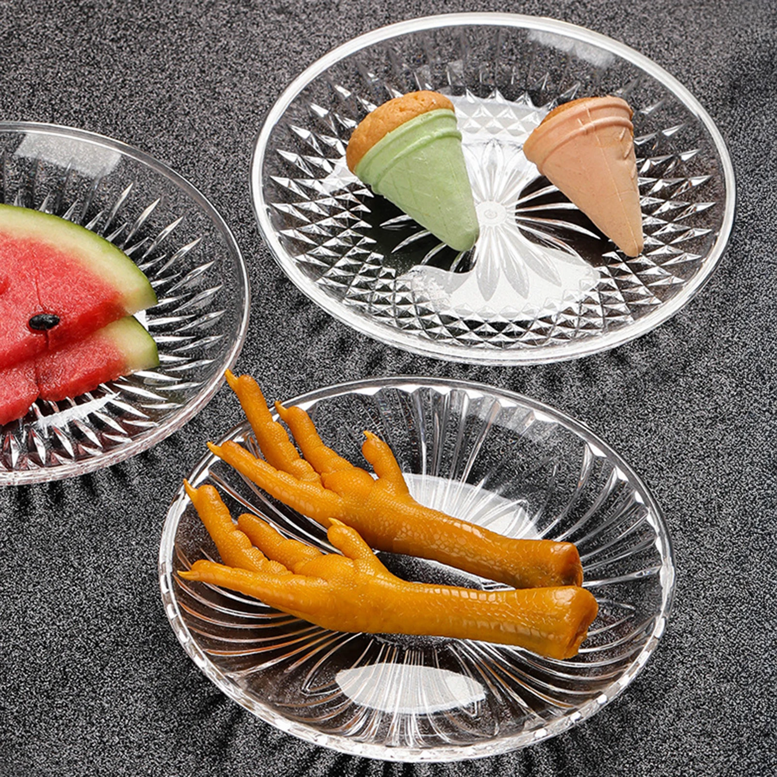 Прозрачные акриловые тарелки для салата, круглые тарелки для закусок, неглубокие тарелки для фруктов, кексов, мороженого, десертов, закусок