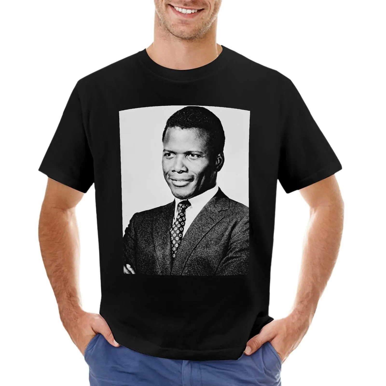 Черно-белая футболка Sidney Poitier, дизайнерские рубашки, большие размеры, заготовки, оверсайз, футболка с графическим рисунком, Мужская футболка