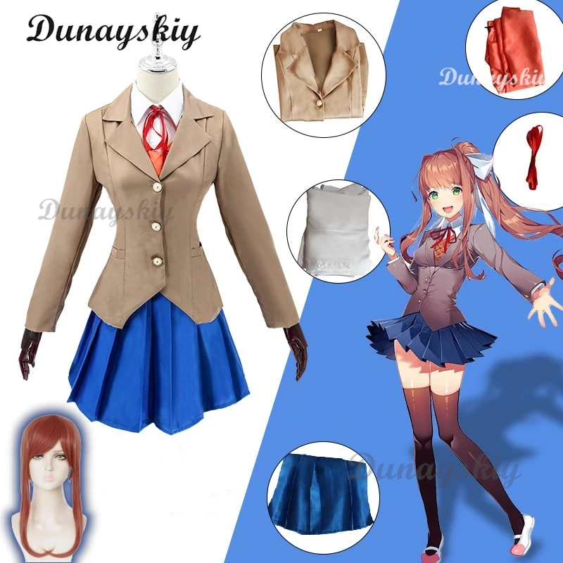 Игра Doki Doki Literature Club Monika Косплей Sayori Юрий Нацуки Косплей Костюм Парик Комплект Школьная Форма Девушка Женские Костюмы
