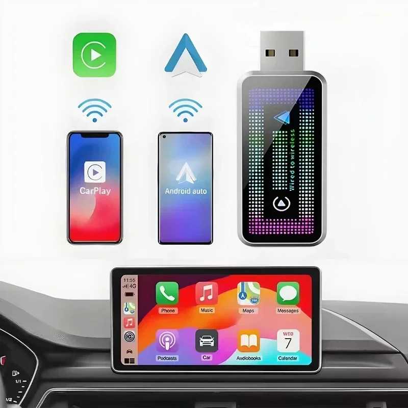 Фото 1 шт. новый модный 2в1 проводной к беспроводному адаптеру CarPlay Android Auto для OEM автомобильной стереосистемы с USB Plug and Play для Suzuki Swift №4