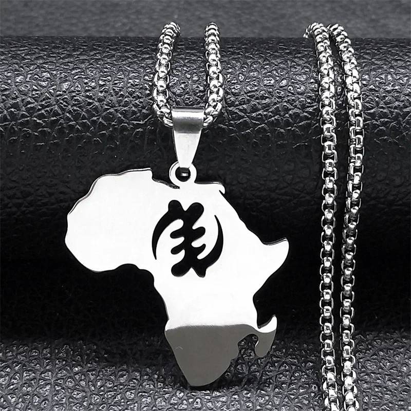 Африканский символ Adinkra Gye Nyame Map ожерелья для женщин и мужчин из нержавеющей стали серебряного цвета Supremacy of God ювелирные изделия N8094S01