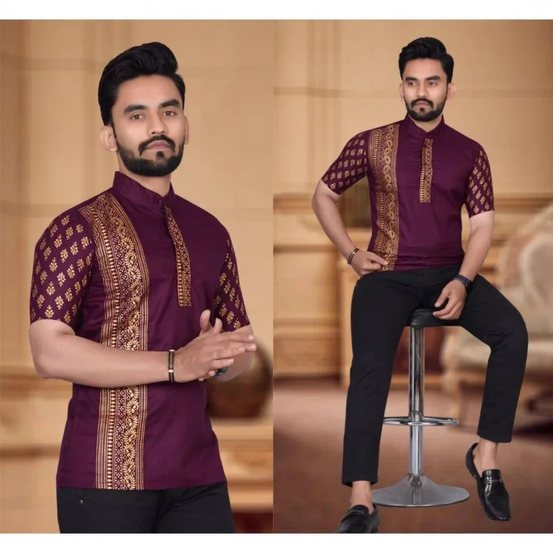 Фото Мусульманская рубашка Kurta с тиснением Тотем, длинная прямая повседневная рубашка, африканская исламская рубашка, мужская Дубайская мужская одежда, Arabe Hombre №2