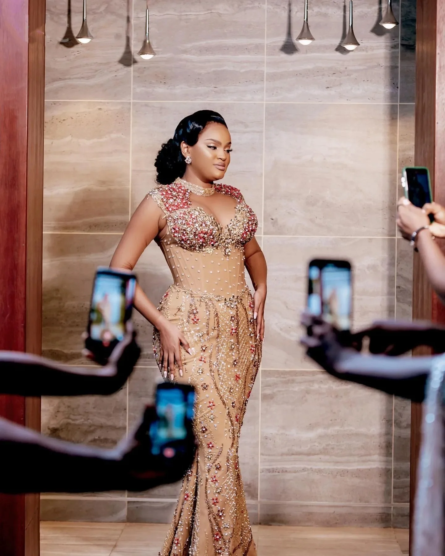 Aso Ebi Illusion Роскошное платье русалки для выпускного вечера с кристаллами из бисера Вечерняя официальная вечеринка Второй прием Платье для помолвки на 50-летие