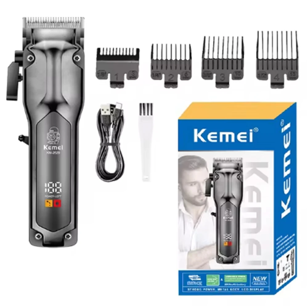 Профессиональные мужские клипсы для волос KEMEI 2629, регулируемые мужские бесшумные ножницы для стрижки волос с ЖК-дисплеем, электрическая машина для стрижки