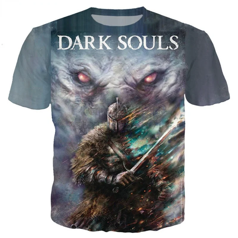 Футболка с принтом Game Dark Soul для мужчин и детей, стильная рубашка с коротким рукавом, уличная одежда в стиле Харадзюку, топы унисекс