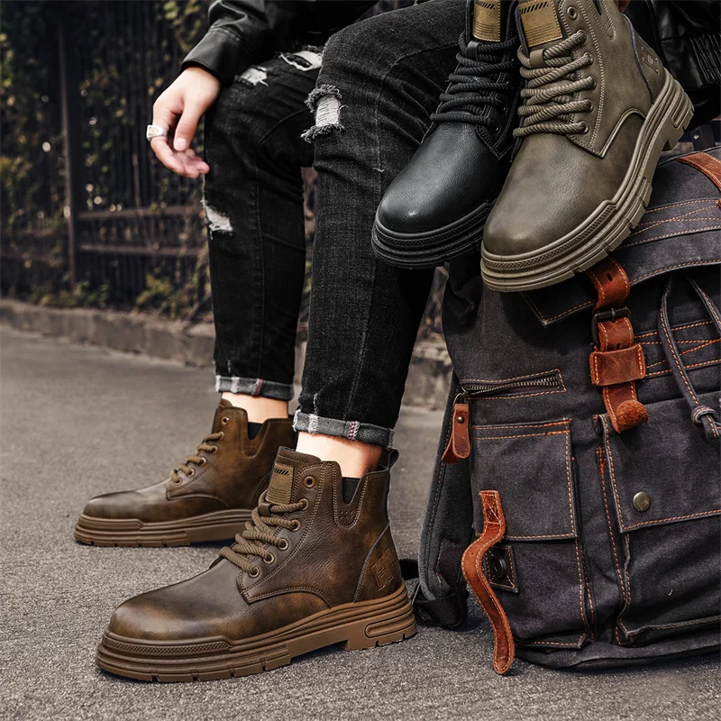 Фото Кожаные водонепроницаемые высокие рабочие ботинки Doc Martens мотоциклетные ботинки ретро британская модная обувь осень и зима №4