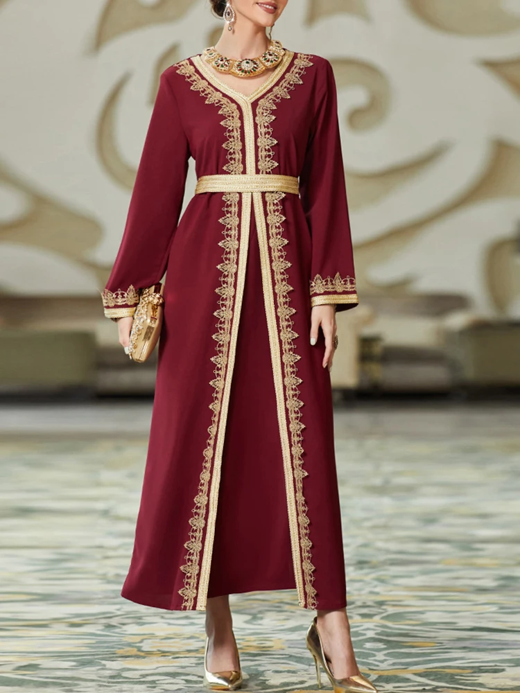 Mia Muse Eid модное роскошное мусульманское платье Абая для женщин с длинным рукавом золотой детали макси-кафтан элегантное платье