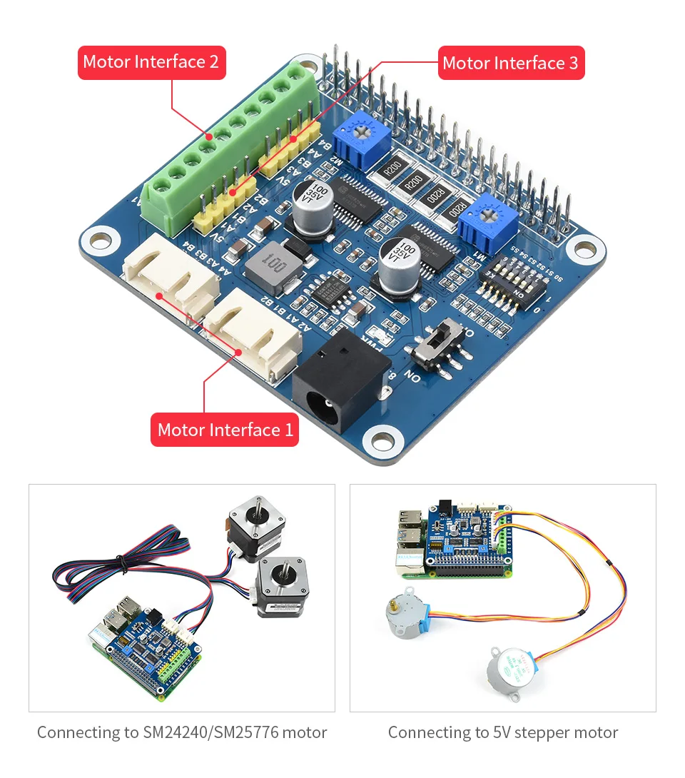 Фото HRB8825 Шаговый двигатель HAT для Raspberry Pi, приводы двух шаговых двигателей, микроподставка до 1/32 №3