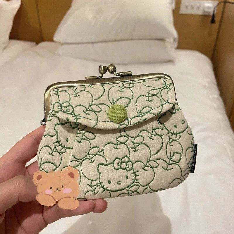 Фото Kawaii Hello Kitty Gold Mouth Bag Zero Wallet Card Bag Id 2-in-1 Girl Разное хранилище Sanrio KT Cat Косметичка Подарок для девочки №3
