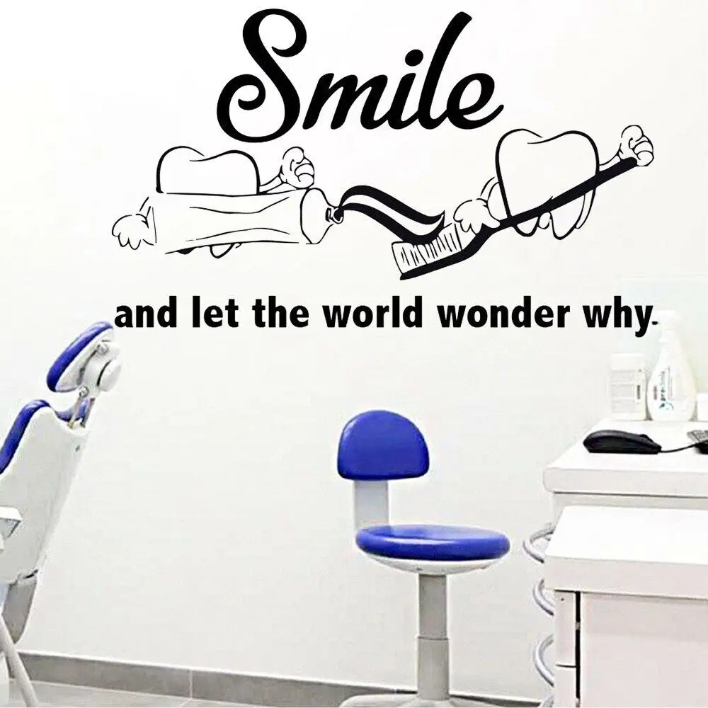 Зуб Simle наклейки-цитаты на стену Dental Clinic, художественное украшение, Современный уход за зубами, витрина магазина, самоклеящиеся настенные наклейки Y615