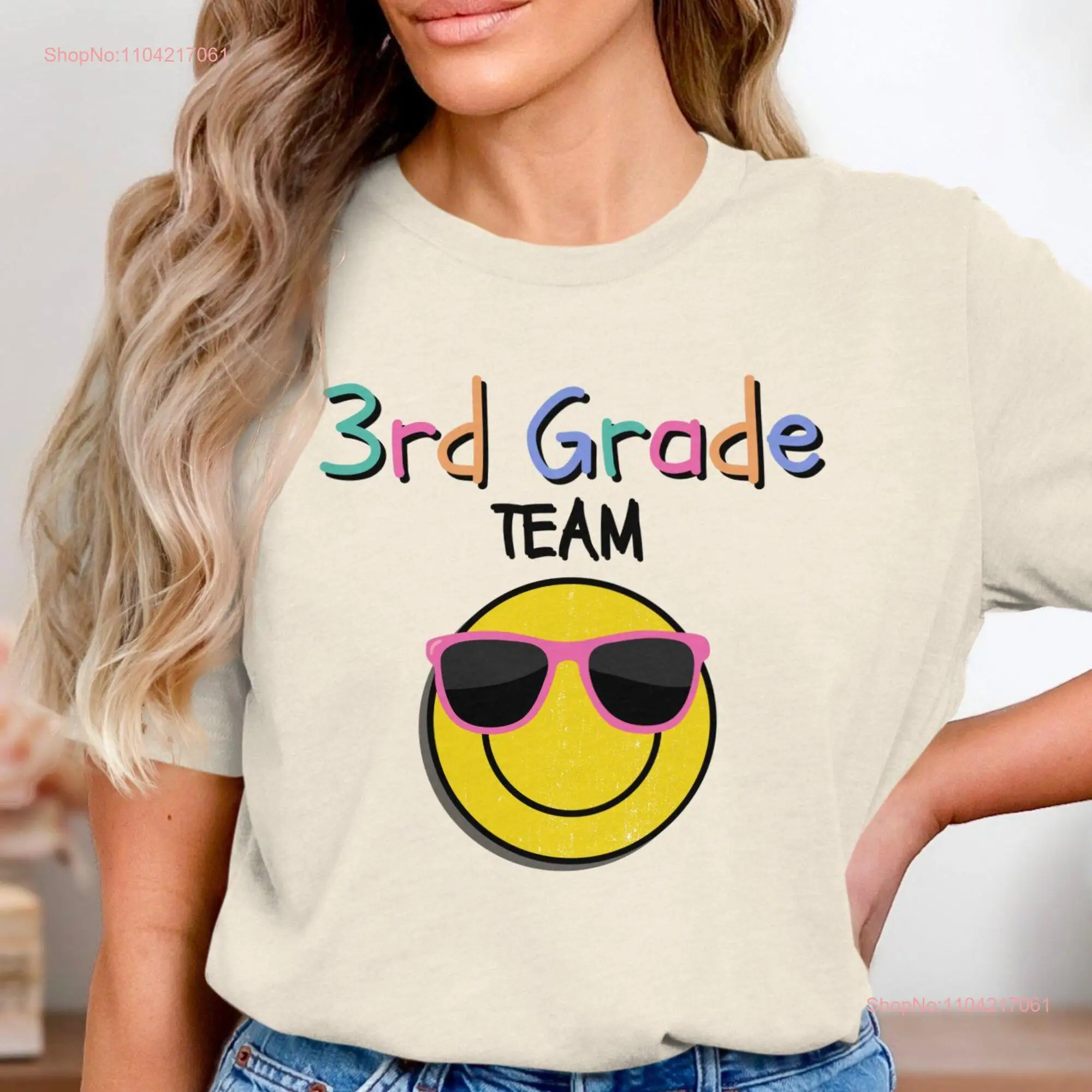 3rd Grade Team T Shirt Back to School Teacher Cute Smile Face Third Fun SweaT long or short sleeves