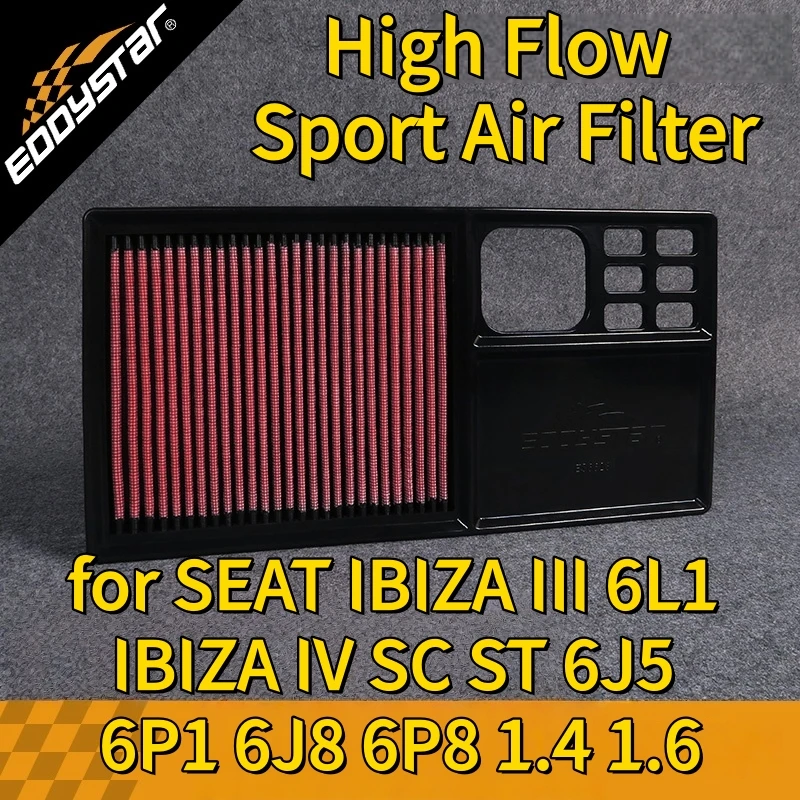 Спортивный воздушный фильтр с высоким расходом для SEAT IBIZA III 6L1 IBIZA IV SC ST 6J5 6P1 6J8 6P8 1.4 1.6 Моющиеся гоночные впускные фильтры