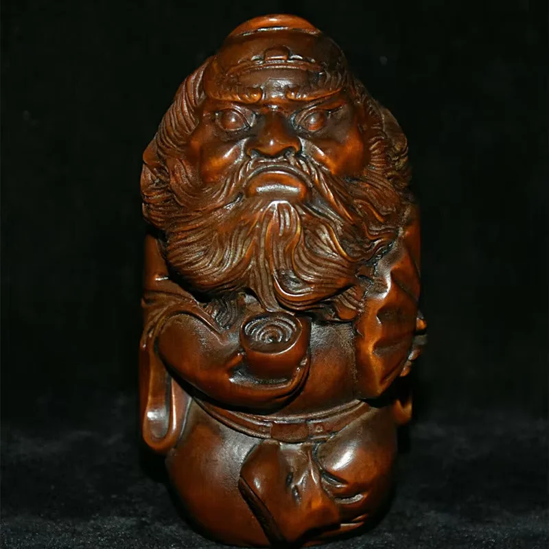 Старый Китай самшит, резная древесина Bixie Chung Kuei Zhongkui God Expels, статуя призраков, украшение стола, статуи для украшения, подарок