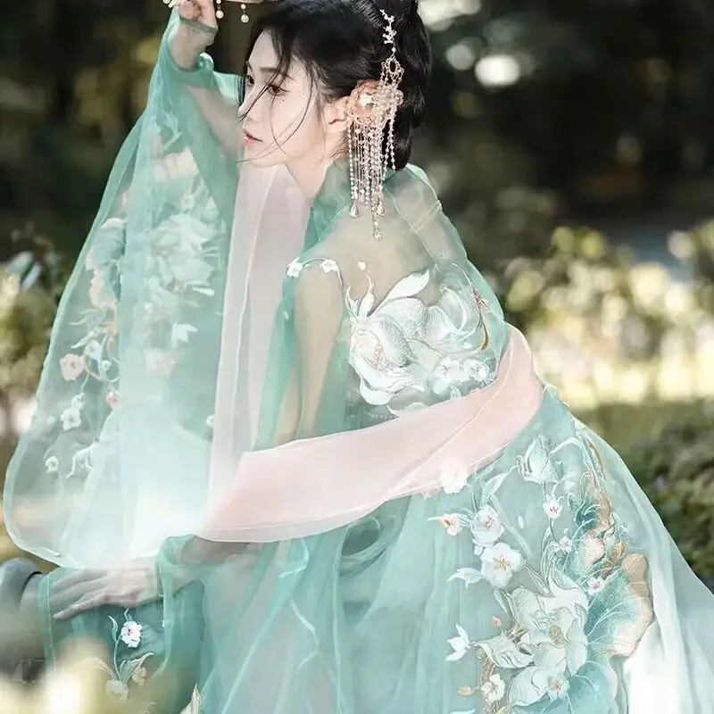 Фото Женское платье Hanfu Традиционный китайский костюм для косплея Хэллоуина с винтажной вышивкой зеленое платье для дня рождения №2