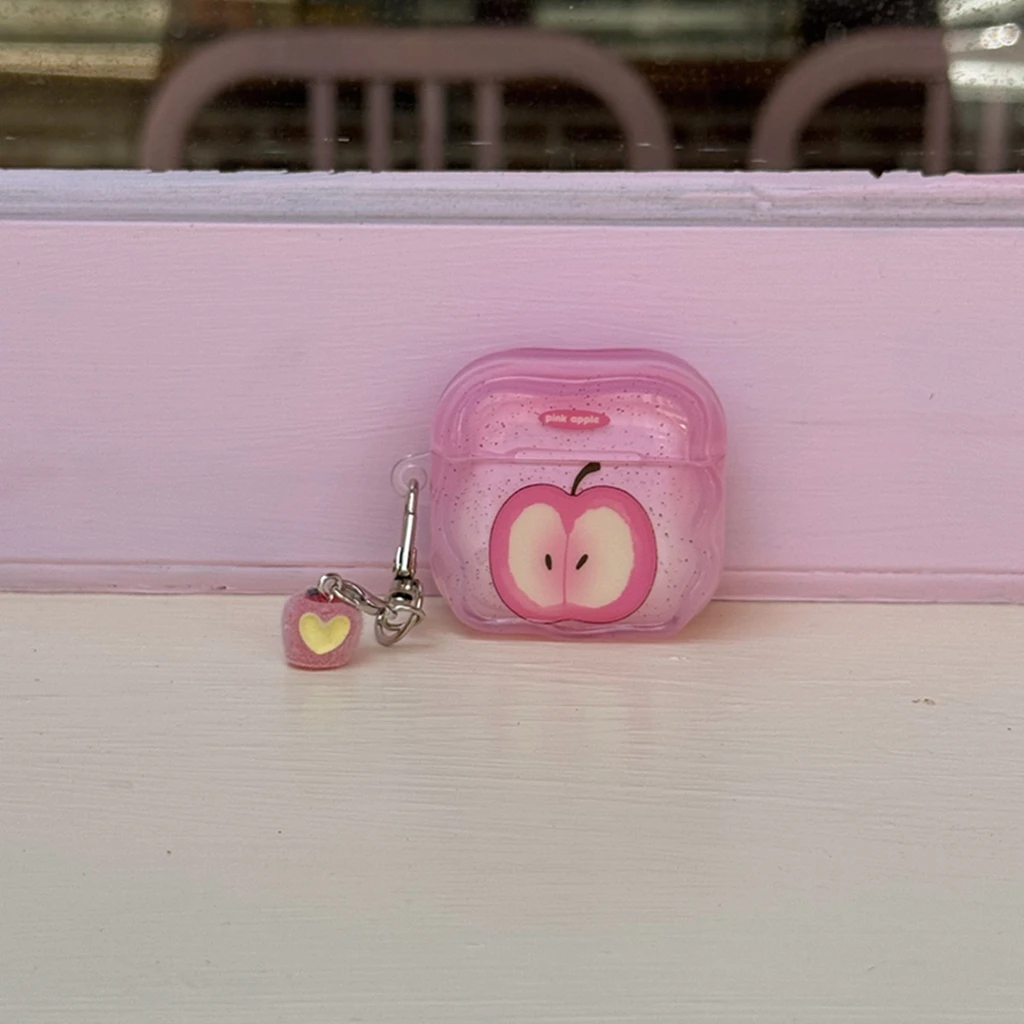 Фото Свежий розовый чехол с подвеской в виде яблок и волнистым краем для AirPods 1 или 2 3 4 AirPods Pro Pro 2 №4