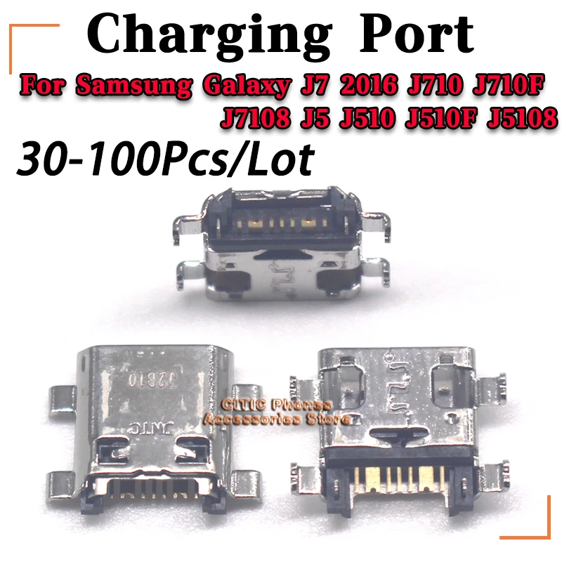 30-100 шт./лот USB-док-станция для зарядки, порт зарядки для Samsung Galaxy J7 2016 J710 J710F J7108 J5 J510 J510F/5108, разъем Jack