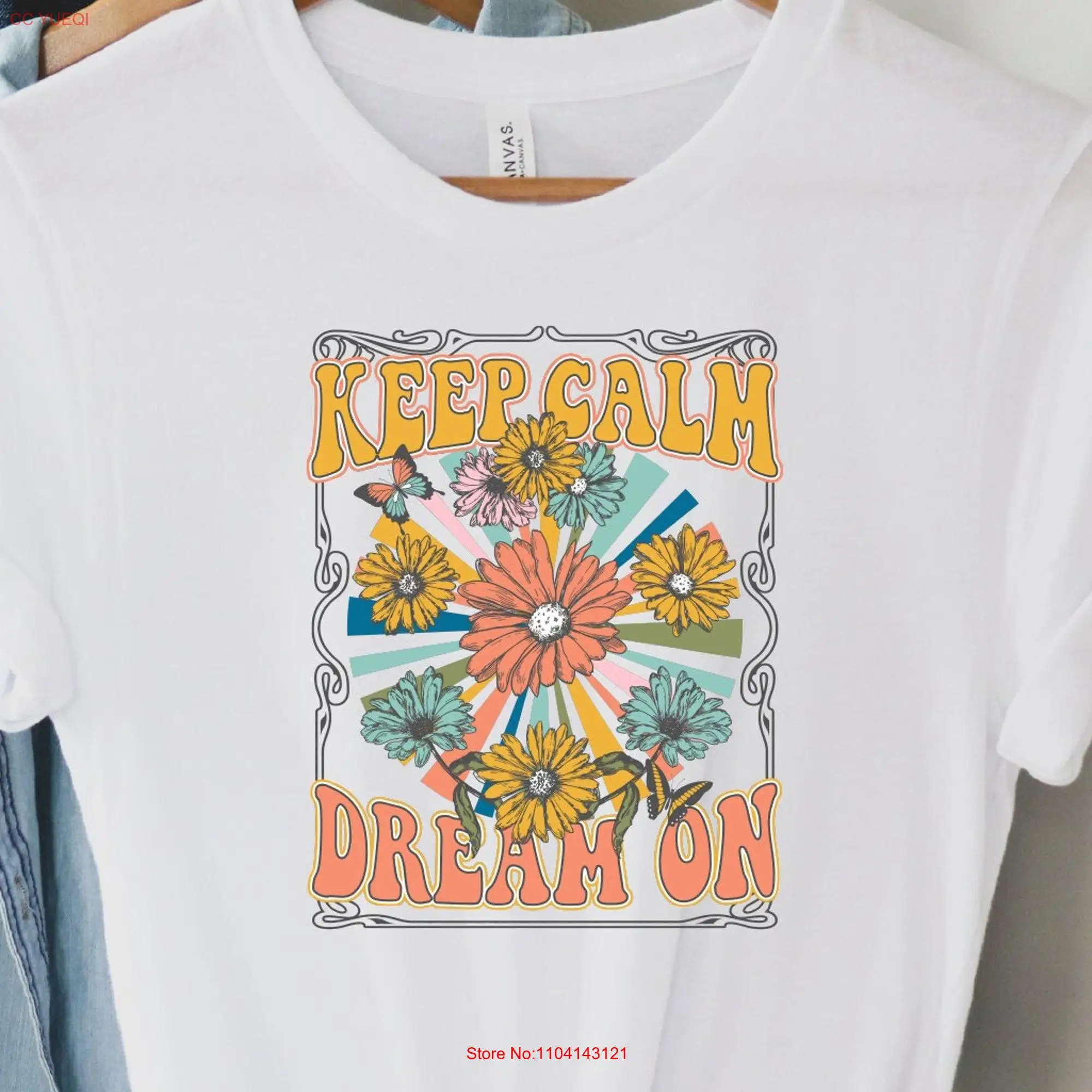 Футболка с длинным или коротким рукавом и цветочным принтом в стиле ретро Keep Calm Dream On