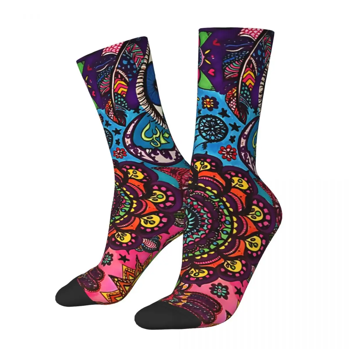 1 пара забавных наклеек Happy Hippy Vibes, мужские носки в стиле ретро, Harajuku, уличный стиль, новинка, повседневные носки для экипажа, сумасшедшие носки, подарок с принтом
