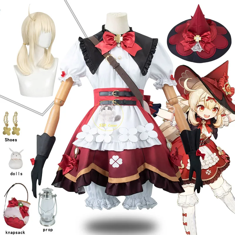 Klee косплей цветущий Starlight Genshin Impact косплей Klee костюмы для кожи парик шляпа наряды для вечеринки на Хэллоуин для девочек Comic Con