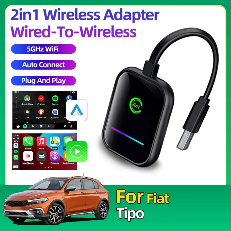 Для Fiat Tipo 2 в 1 Mini Smart Ai Box Carplay Беспроводной адаптер 5 ГГц WIFI Plug & Play Автоматическое подключение для проводных автомобилей OEM CarPlay