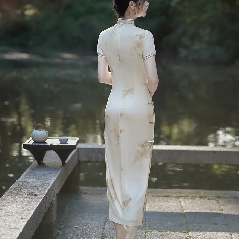Фото Новинка 2023 года, женское сексуальное платье Ципао Cheongsam, улучшенное платье в китайском стиле, повседневная верхняя одежда, двухслойное шифоновое банкетное платье, Vestidos №3