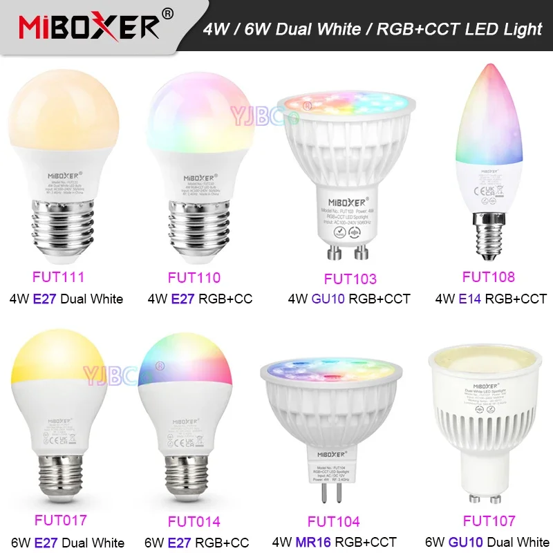 10 шт. Miboxer 4 Вт 6 Вт двойной белый/RGB CCT умная светодиодная лампа E27 GU10 MR16 E14 прожектор лампа 2,4G пульт дистанционного управления 110 В-220 В 12 В