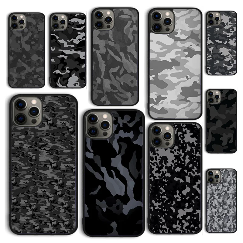 Autumu Midnight Camo Camouflage Phone Case Cover for iPhone 16 15 12 mini 11 13 14 Pro Max SE 2020 Apple 6S 7 8 Plus Coque