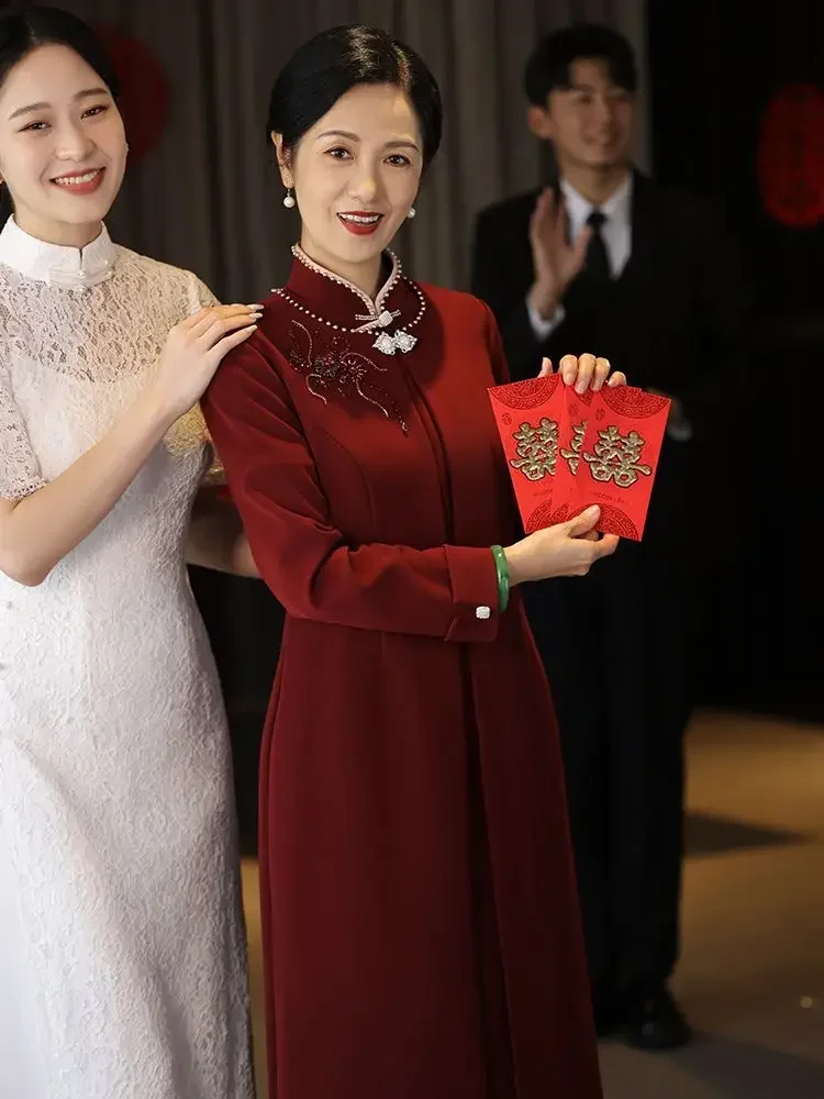 Китайское свадебное платье-Ципао Yourqipao для матери невесты из двух частей, Длинные свадебные платья для гостей, традиционное женское платье