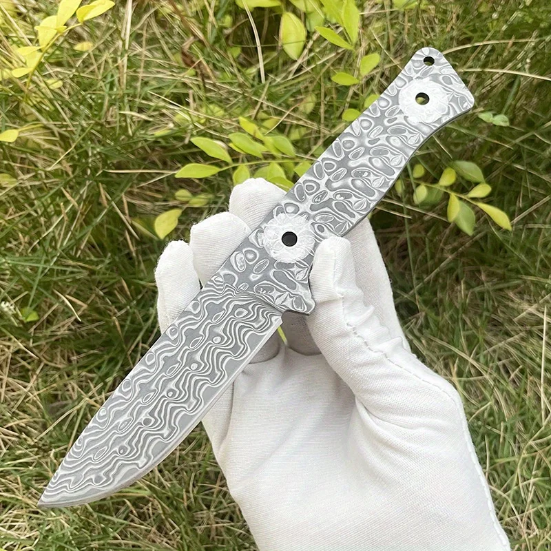 Фото DIY полуфабрикатный нож из дамасской стали, пустой цельный нож с фиксированным лезвием, нож для кемпинга на открытом воздухе, заготовки, EDC, пустой нож с полосками №5