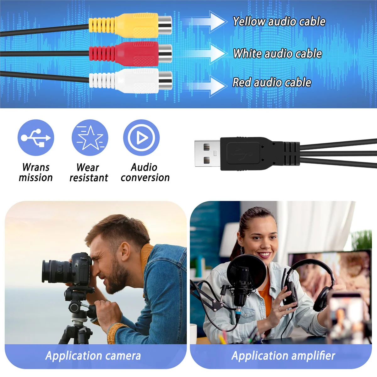 Фото Кабель USB-3RCA USB-мама на 3 RCA Rgb Видео AV Композитный адаптер Конвертер Кабель Разъем Провод для ТВ ПК DVR №5