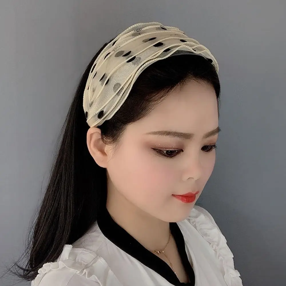 Фото Cover the White Hair Wave Point Кружевной обруч для волос для мамы Нескользящая широкая повязка для волос Женская повязка на голову Корейский головной убор Сетчатые повязки для волос №5