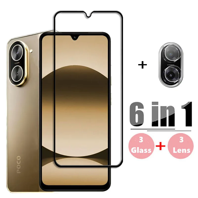 Для Poco C71 полное покрытие из закаленного стекла для Xiaomi Poco C71 Защитная пленка для экрана 9H Защитная пленка для объектива камеры телефона Poco C71