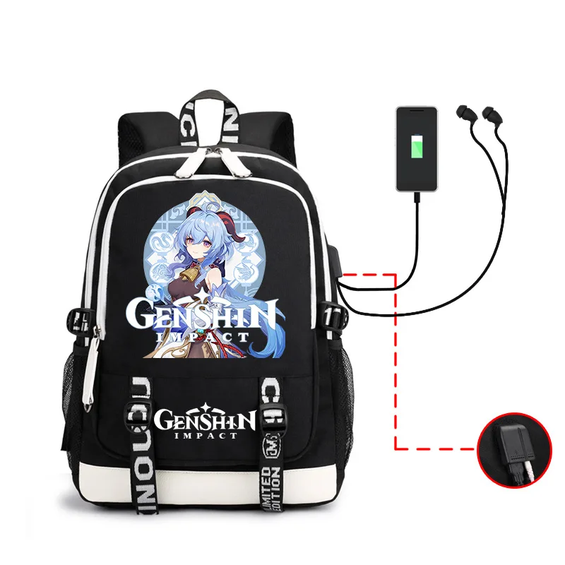 Genshin ударный рюкзак для ноутбука, Usb ранец, холщовая дорожная сумка, школьный рюкзак, Студенческая сумка для колледжа, Genshin Remaja