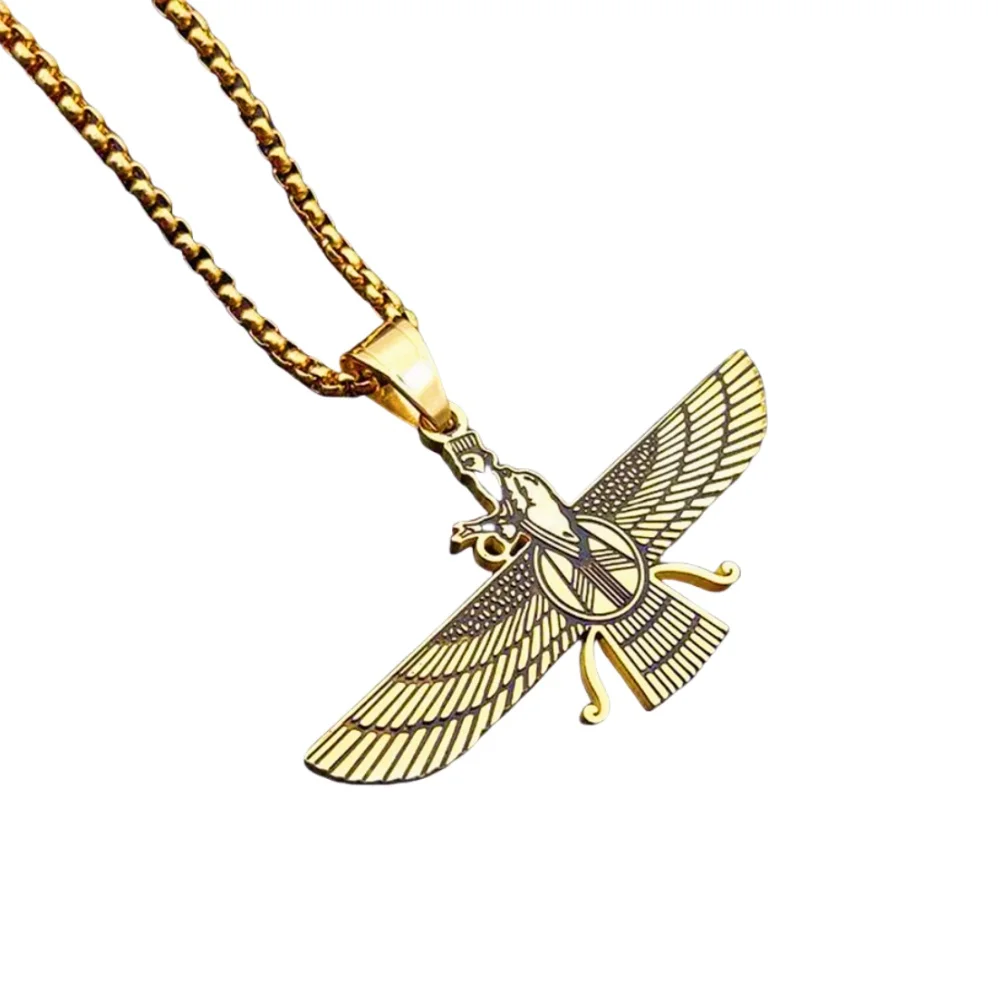 Фото Панк-мода Faravahar Ahura кулон цвета: золото, серебро, нержавеющая сталь, зороастрийское иранское ожерелье для женщин и мужчин, ювелирные изделия из Ирана №5