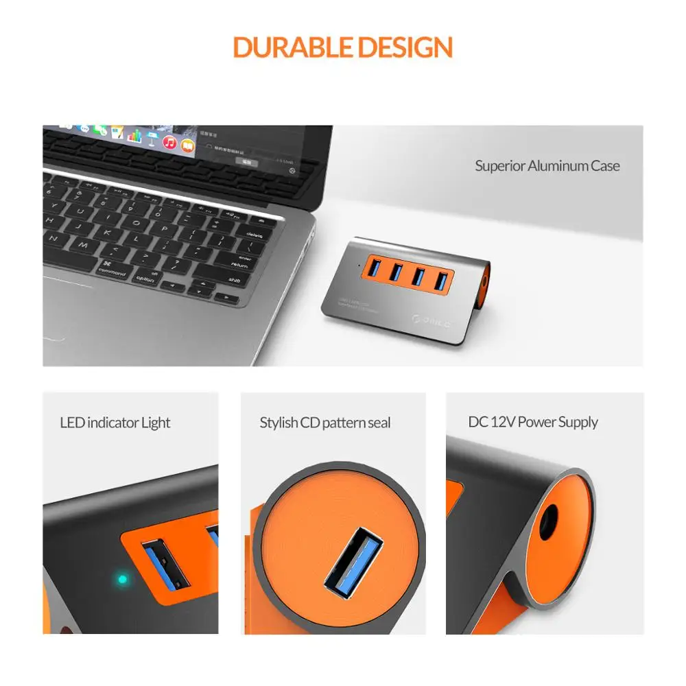 ORICO USB 3.1 HUB 10 Гбитс USB-концентратор Алюминиевый разветвитель USB3.1 с адаптером питания 12 В для настольных ноутбуков, ПК, компьютерные аксессуары (art.: 3920c1c8425f2) - 3920c1c8425f2