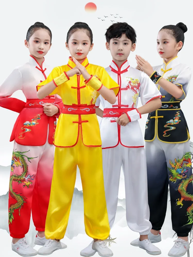 Фото 2024 китайская детская одежда для тай-чи ушу, костюм для боевых искусств, униформа кунг-фу, винтажный комплект кунг-фу с принтом дракона Шаолиньи, 2024 №2