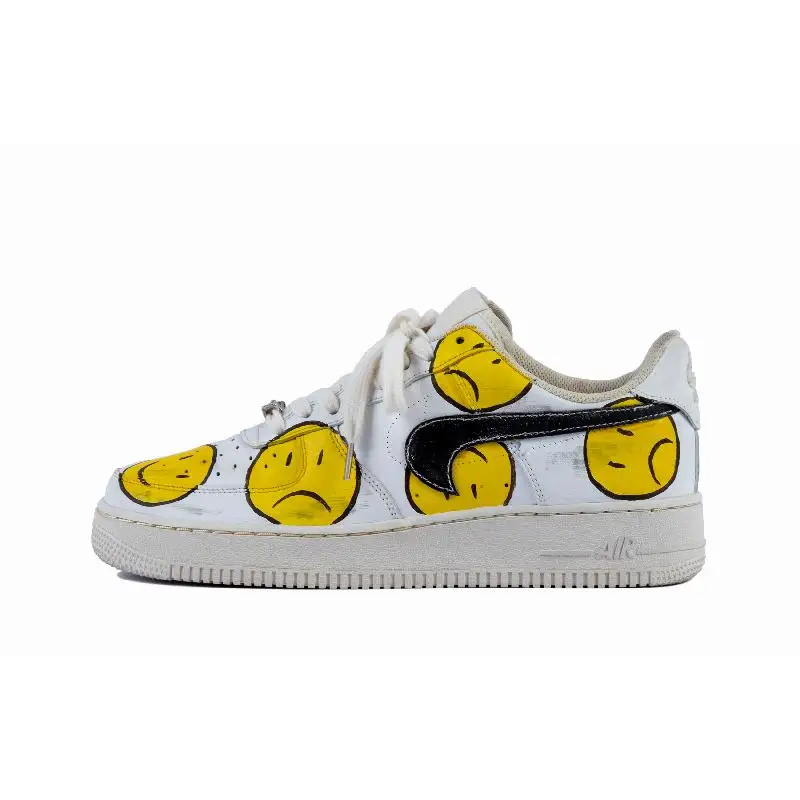 [На заказ Обратный улыбающееся лицо] Nike Air Force 1, обратный смайлик, покрытие, нескользящий амортизирующий баланс, низкий верхний конь