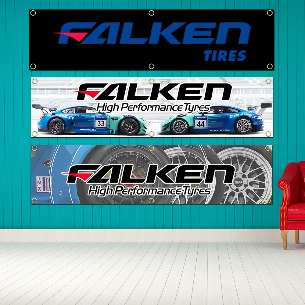60x240 см Флаг для шин Falkens, полиэстер, печатный Настенный декор для гаража, гобелен с латунными Люверсами