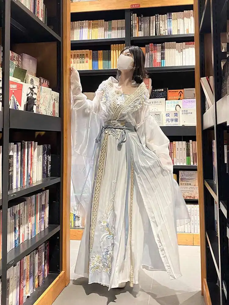 Фото Улучшенные женские подтяжки Hanfu длиной до талии Baishan Tea Peony, светло-зеленые голубые Cosplay №2