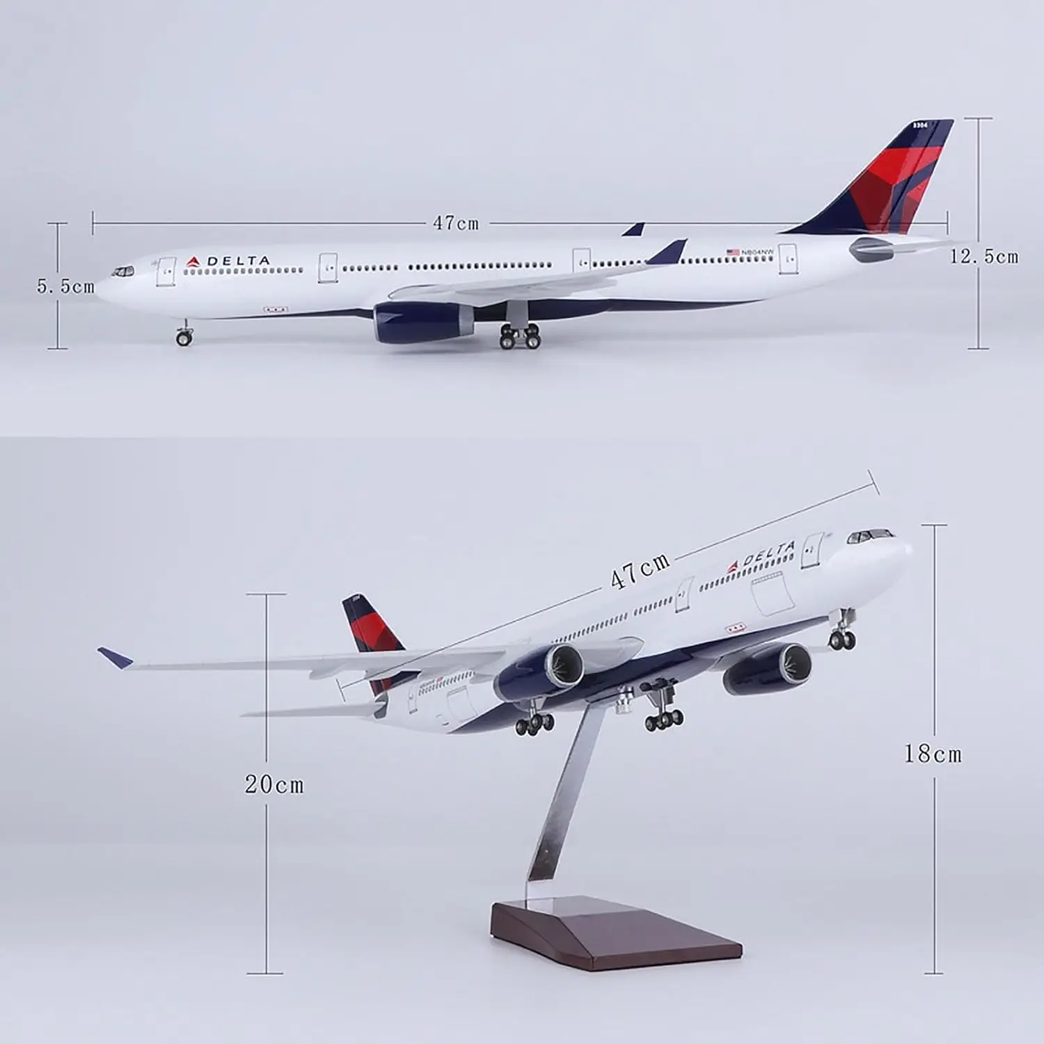 Самолет 47 см, масштаб 1:135, игрушки, модель самолета A330 DELTA Airlines Airway W, базовые колеса, фонари, смола, пластик, сборка, игрушки